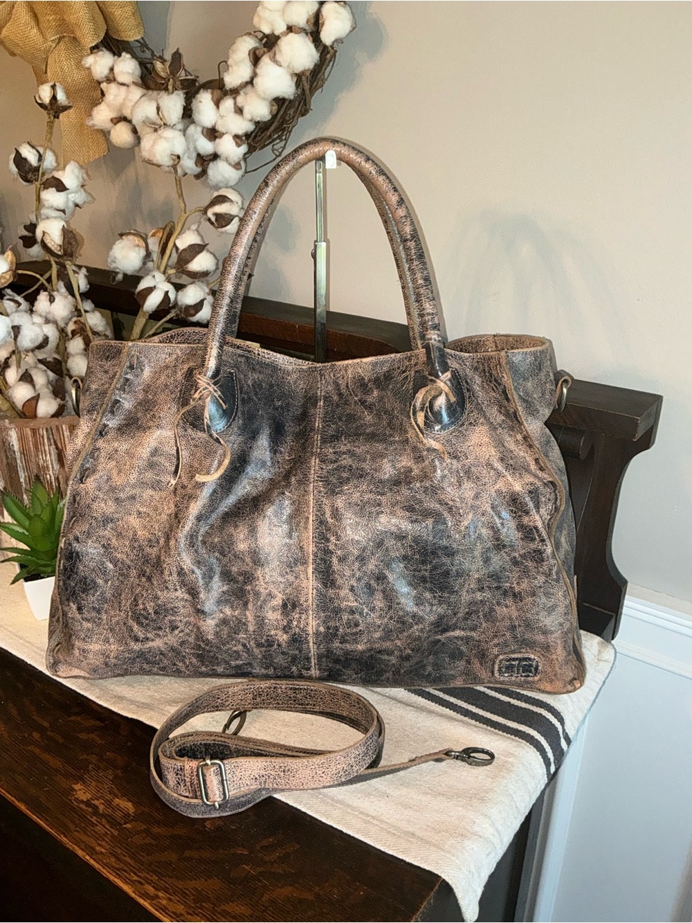 Bed Stu Leather Rockaway Shoulder Bag Crossbody Tote Black Lux MSRP $345